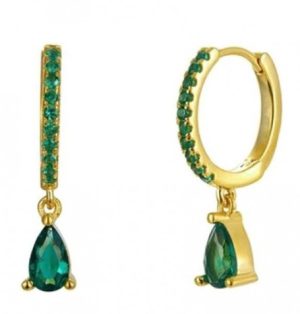 Copper Earrings with Green CZ 2.3cm
