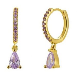 Copper Earrings with Purple CZ 2.3cm