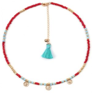 Choker with Coins 36-43cm Gold-Blue-Red