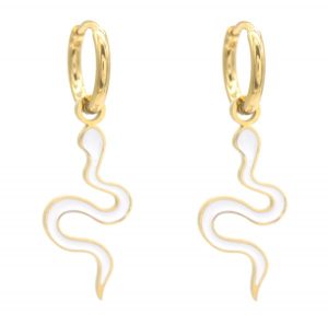 Steel Earrings Snake 1x3cm White-Gold