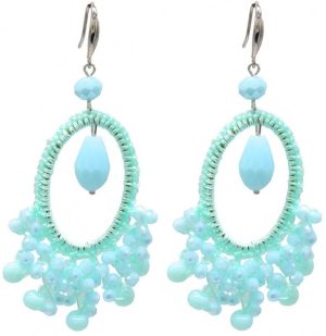 Earrings Faceted Glass 8.5x3cm Mint