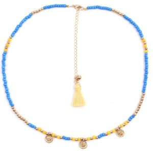 Choker with Coins 36-43cm Gold-Yellow-Blue