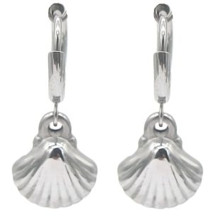 Steel Earrings Shell 1x2.5cm Silver