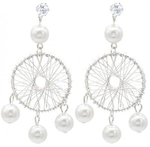 Earrings pearls and Crystal 6x3.5cm Silver