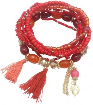 Bracelet Set Tassels Red