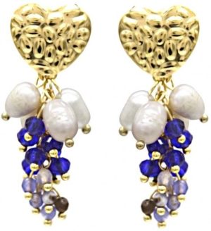 Steel Earrings Pearl 4.5cm Blue