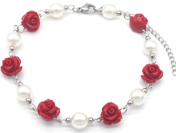 Steel Anklet Pearls - Flowers