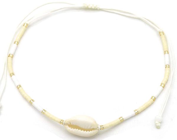 Anklet Glass beads Shell Beige