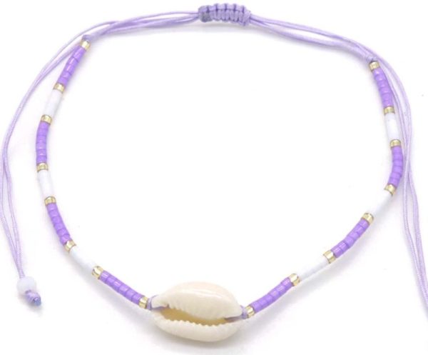 Anklet Glass beads Shell Purple