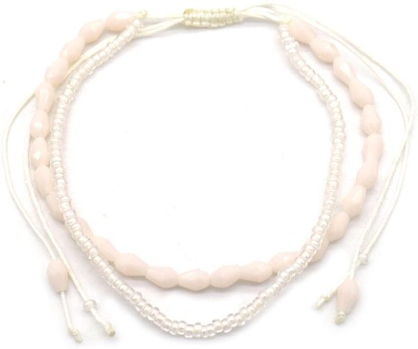 Anklet Glassbeads Layered Beige
