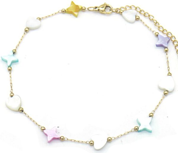 Steel Anklet Hearts-Stars