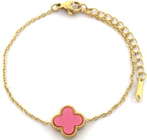 Steel Bracelet Clover Pink