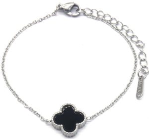 Steel Bracelet Clover Black