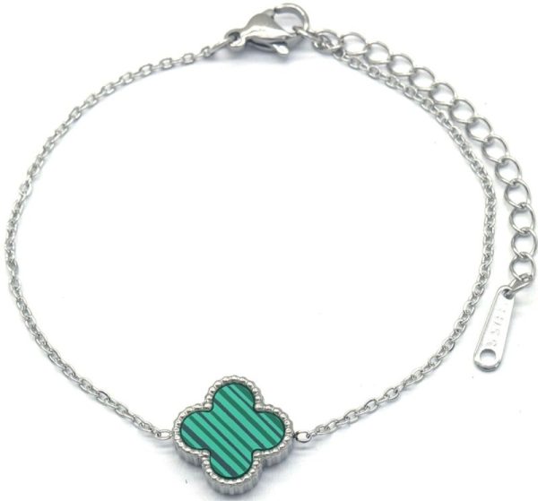 Steel Bracelet Clover Green