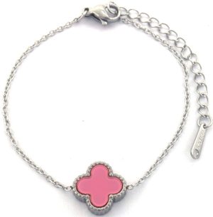 Steel Bracelet Clover Pink