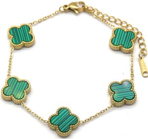 Steel Bracelet Clovers Green