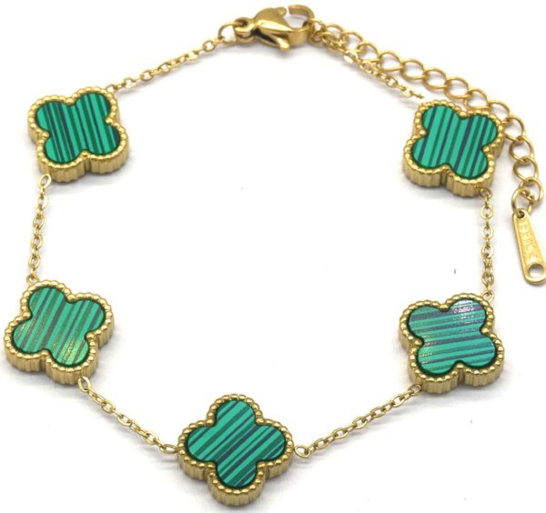 Steel Bracelet Clovers Green