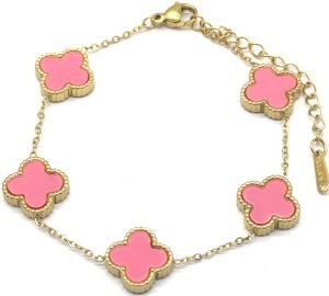 Steel Bracelet Clovers Pink