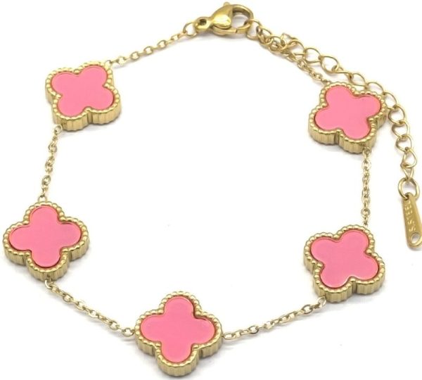 Steel Bracelet Clovers Pink