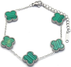 Steel Bracelet Clovers Green