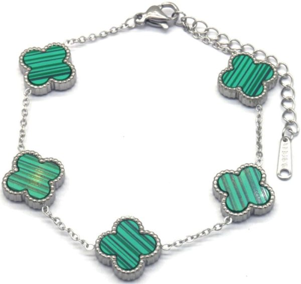 Steel Bracelet Clovers Green