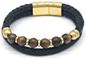 Steel Bracelet Leather with Stones 21cm