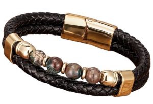 Steel Leather Bracelet 21cm