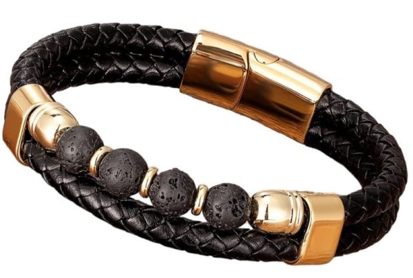 Steel Leather Bracelet 21cm