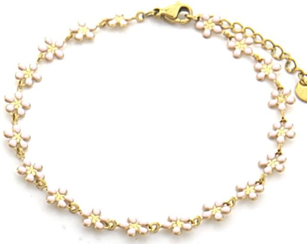 Steel Bracelet Flowers Pink