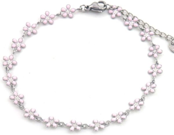 Steel Bracelet Flowers Pink