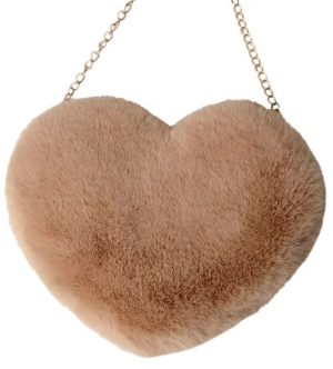 Fluffy Bag Heart 23x19cm Brown