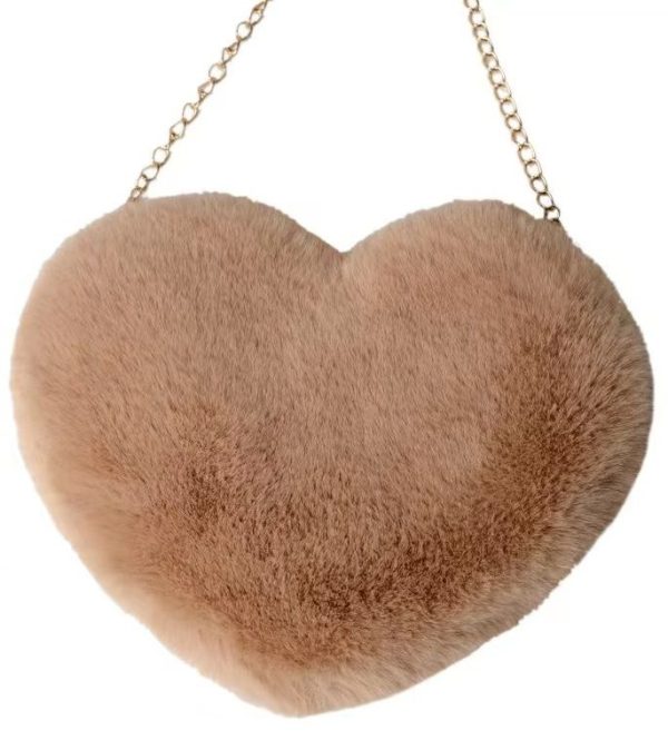 Fluffy Bag Heart 23x19cm Brown