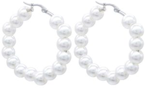 Steel Earrings Pearls 4.5cm