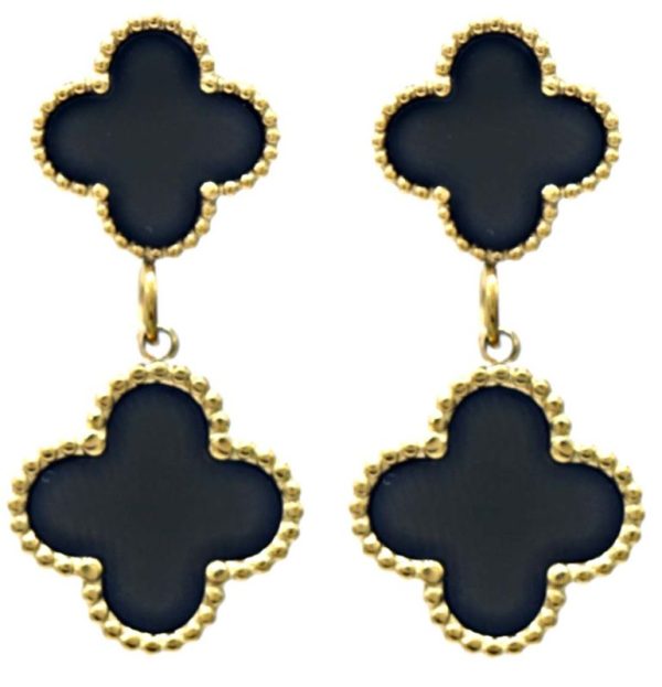 Steel Earrings Clovers 3cm Black