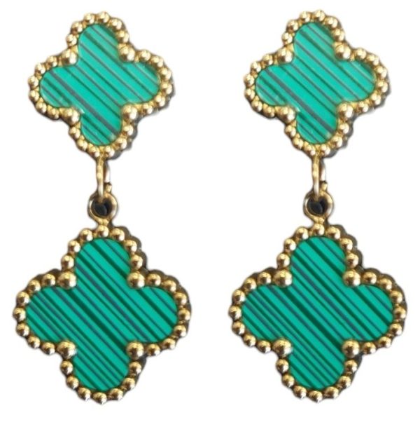 Steel Earrings Clovers 3cm Green