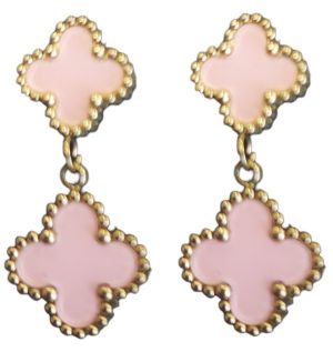 Steel Earrings Clovers 3cm Pink