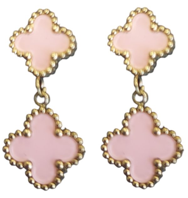 Steel Earrings Clovers 3cm Pink