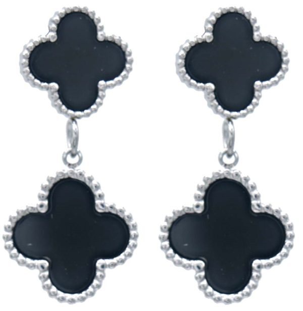 Steel Earrings Clovers 3cm Black