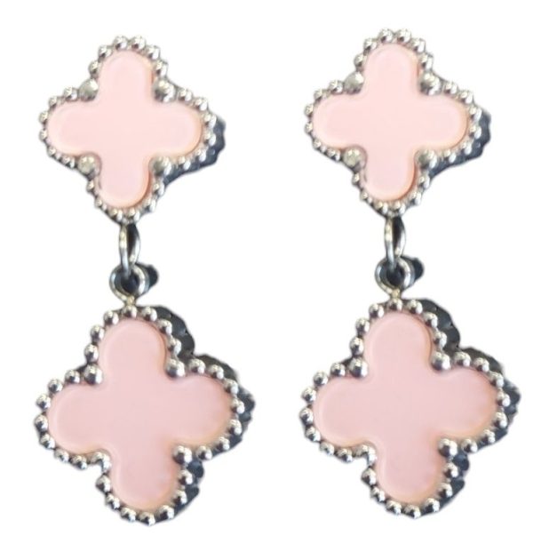 H-C5.5 E088-013S S. Steel Earrings Clovers 3cm Pink