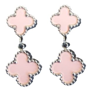 Steel Earrings Clovers 3cm Pink