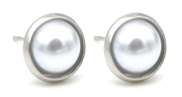 Steel Stud Earrings, 10mm Pearl