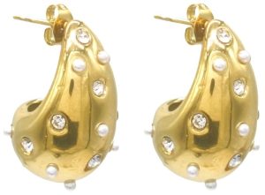 Steel Earrings 3cm Drop Crystals - Pearls