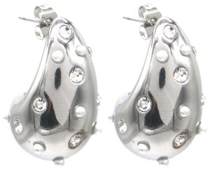 Steel Earrings 3cm Drop Crystals - Pearls