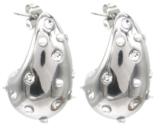 Steel Earrings 3cm Drop Crystals - Pearls