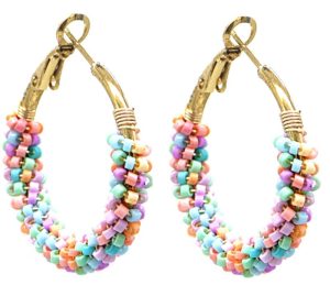 Steel Earrings Glass beads 3.5cm Multi Colour
