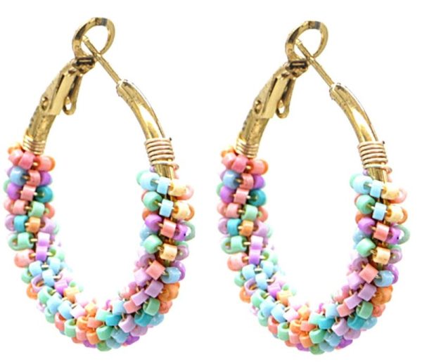 Steel Earrings Glass beads 3.5cm Multi Colour