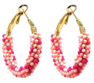 Steel Earrings Glass beads 3.5cm Pink