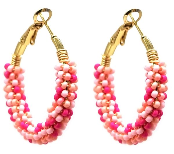 Steel Earrings Glass beads 3.5cm Pink