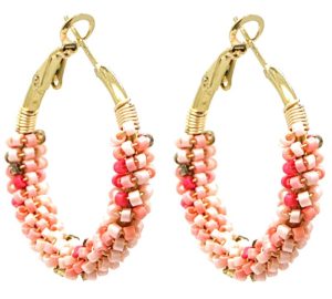 Steel Earrings Glass beads 3.5cm Pink