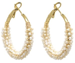 Steel Earrings Glass beads 3.5cm White